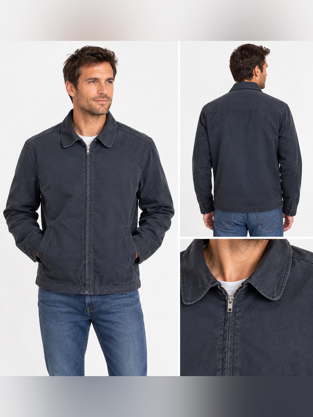 Vintage Army Navy Patriotic Military Style Zip Jacket Mens 40 slate grey/blue